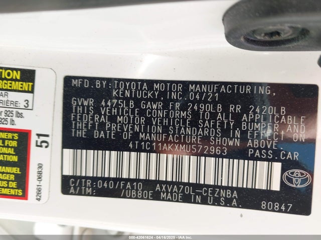 4T1C11AKXMU572963 Toyota CAMRY LE
