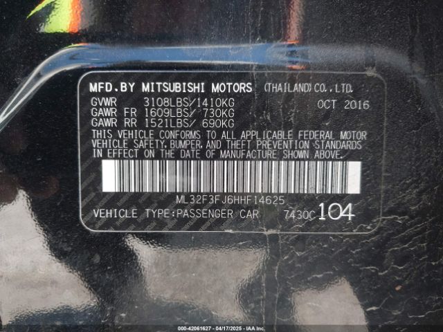 2017 MITSUBISHI MIRAGE G4 ML32F3FJ6HHF14625 Photo 8