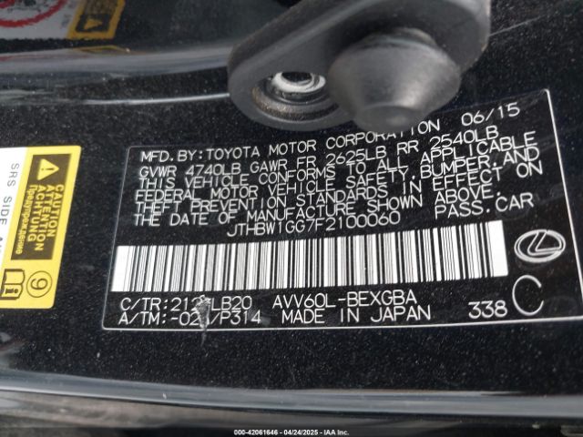 JTHBW1GG7F2100060 Lexus ES 300H