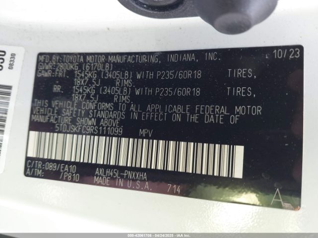 5TDJSKFC9RS111099 Toyota SIENNA XLE