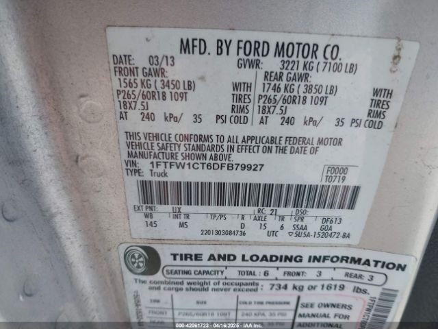 2013 FORD F-150 1FTFW1CT6DFB79927 Photo 8