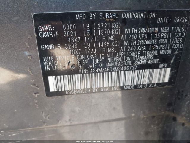 4S4WMAFDXM3406737 Subaru Ascent Premium