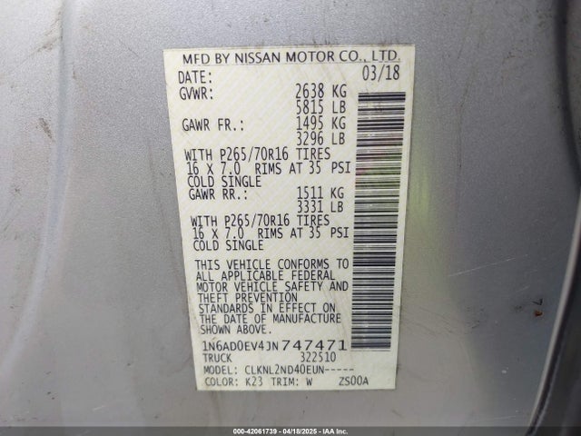 Nissan Frontier Sv 2018 1N6AD0EV4JN747471 Image 9
