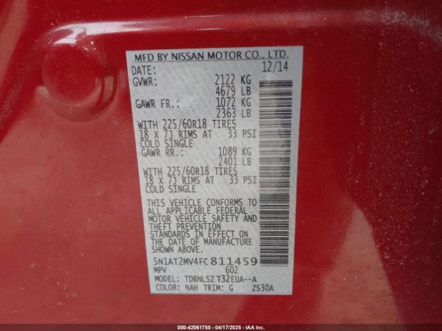 5N1AT2MV4FC811459 Nissan Rogue Sl