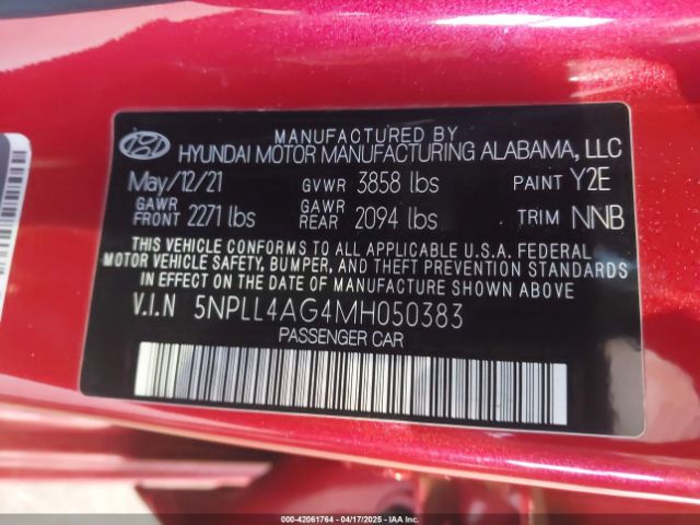 5NPLL4AG4MH050383 Hyundai ELANTRA SE