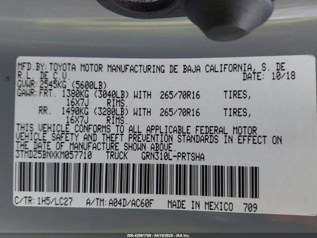 3TMDZ5BNXKM057710 Toyota Tacoma Trd Off Road
