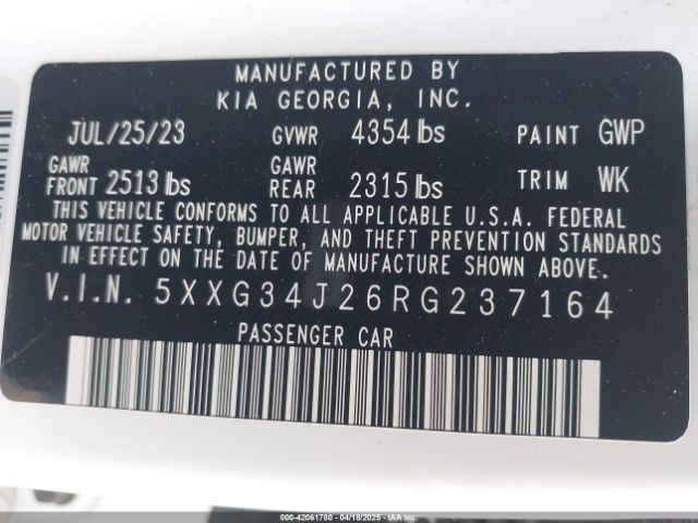 5XXG34J26RG237164 KIA K5 EX