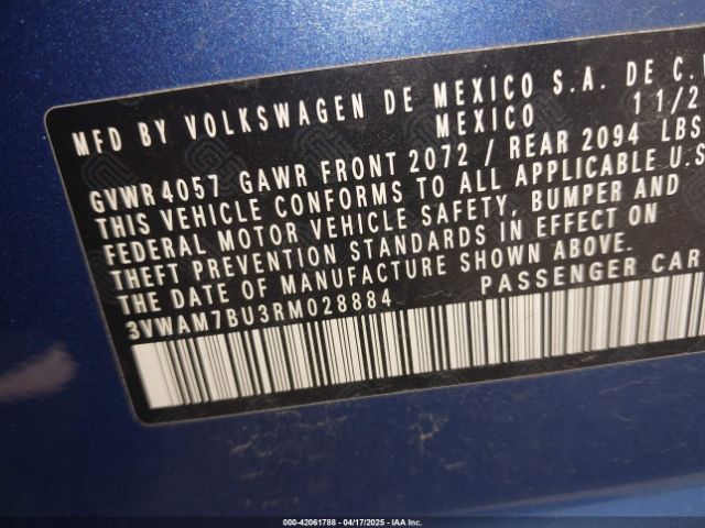 3VWAM7BU3RM028884 Volkswagen Jetta 1.5t Sport
