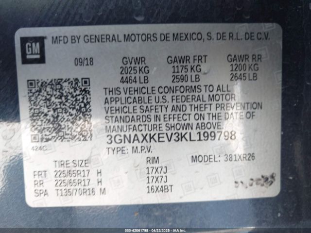 3GNAXKEV3KL199798 Chevrolet EQUINOX LT