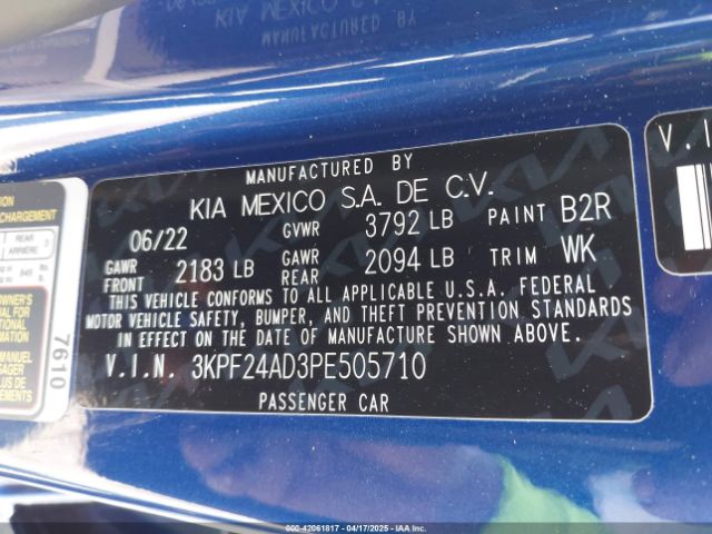 3KPF24AD3PE505710 KIA Forte Lxs