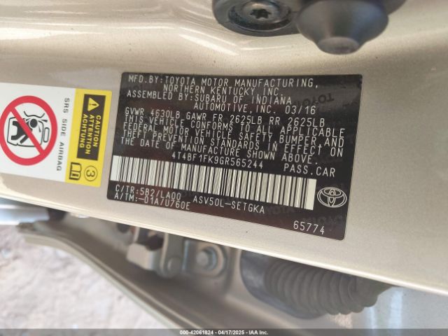 4T4BF1FK9GR565244 Toyota CAMRY XLE