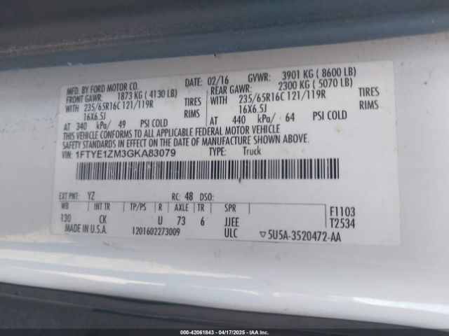 1FTYE1ZM3GKA83079 Ford Transit-150