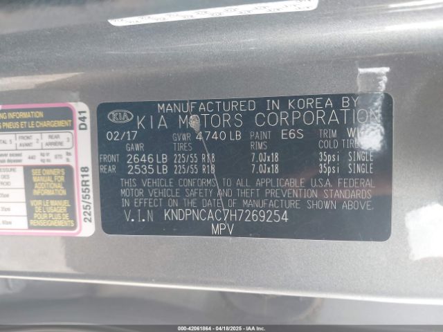 KNDPNCAC7H7269254 KIA Sportage Ex