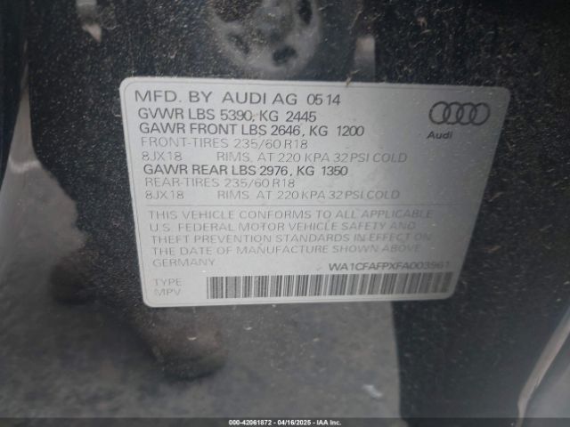 WA1CFAFPXFA003961 Audi Q5 2.0t Premium