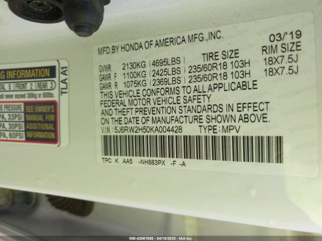 5J6RW2H50KA004428 Honda CR-V EX