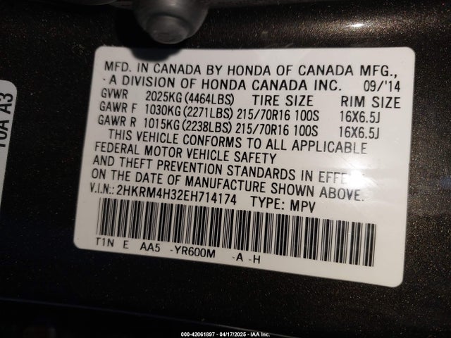 2HKRM4H32EH714174 Honda CR-V LX