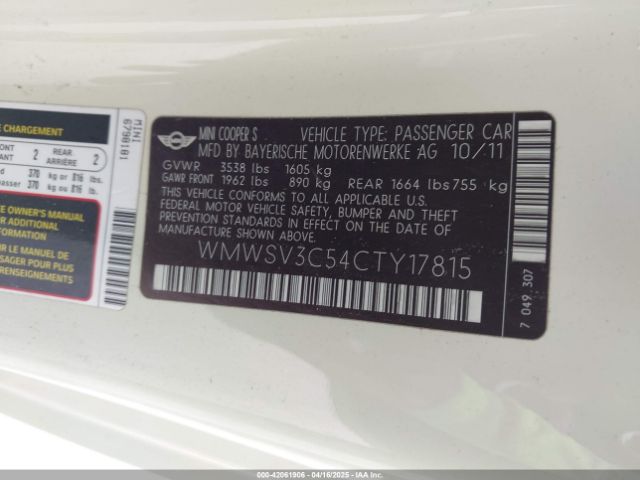2012 MINI COOPER S WMWSV3C54CTY17815 Photo 8