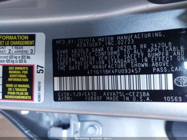 4T1G11BK4PU093457 Toyota Camry Se Awd