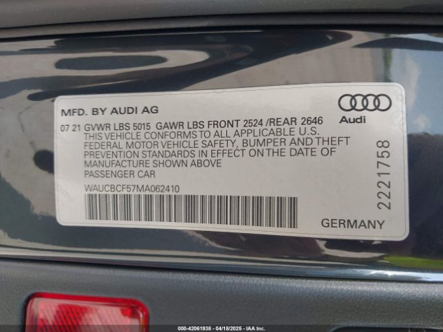 WAUCBCF57MA062410 Audi A5 Sportback Premium Plus 40 Tfsi Quattro S Tronic