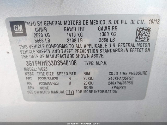 2013 CADILLAC SRX 3GYFNHE33DS540108 Photo 8