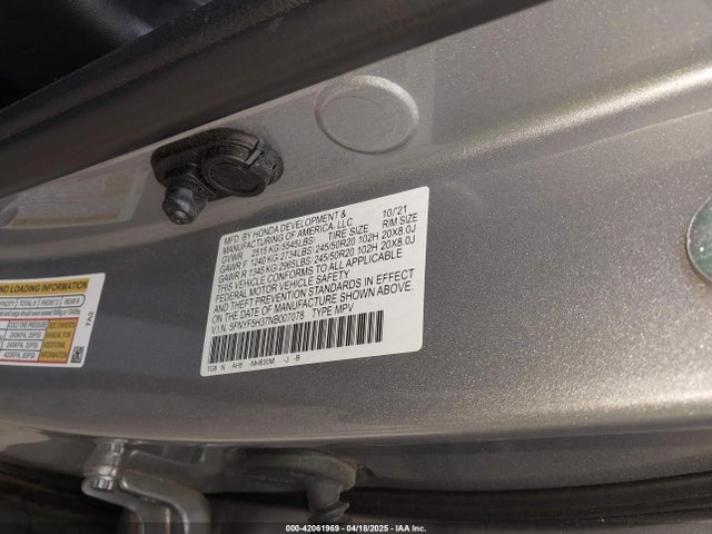 5FNYF5H37NB007078 Honda Pilot 2wd Sport