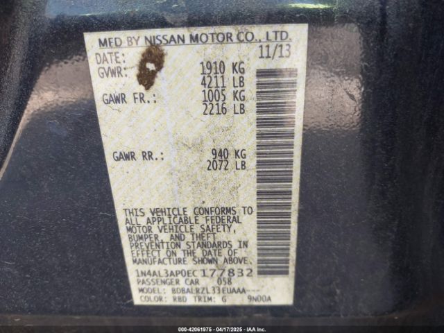 1N4AL3AP0EC177832 Nissan Altima 2.5 S