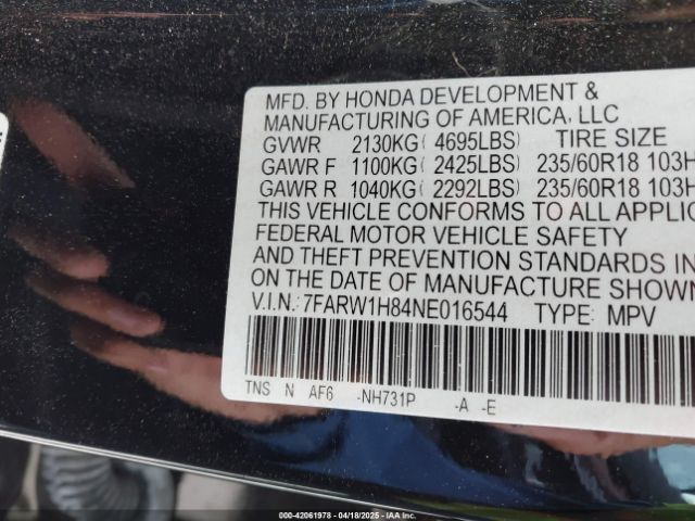 7FARW1H84NE016544 Honda Cr-v 2wd Ex-l