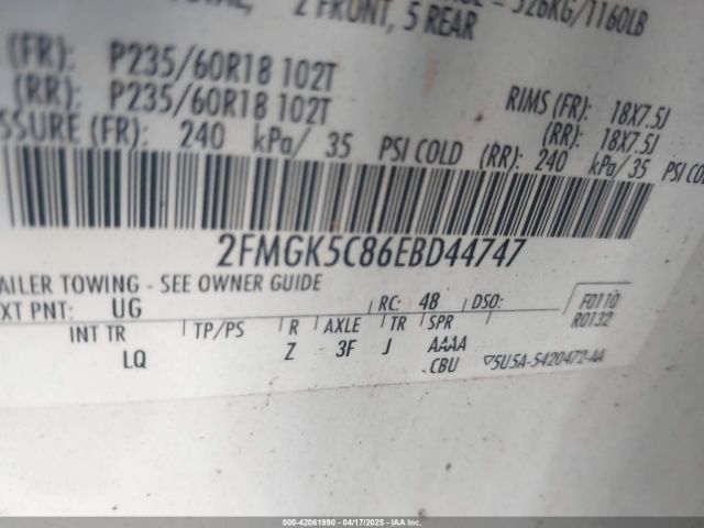 2FMGK5C86EBD44747 Ford FLEX SEL