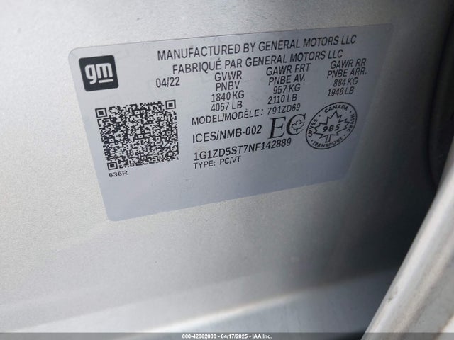 1G1ZD5ST7NF142889 Chevrolet Malibu Fwd Lt