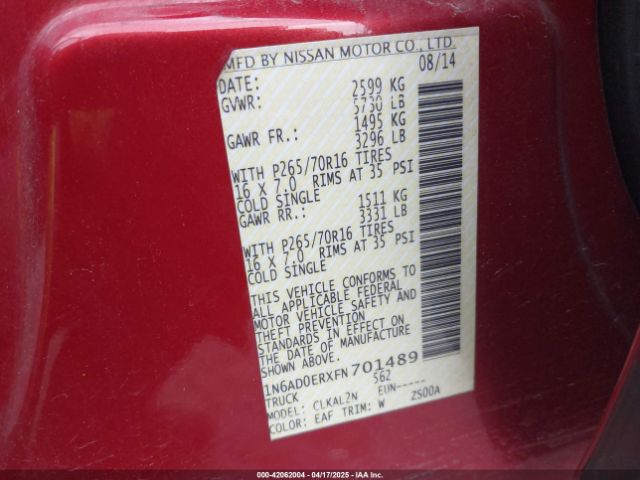 1N6AD0ERXFN701489 Nissan Frontier Desert Runner/s/sl/sv