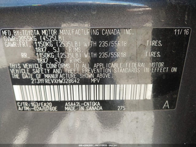 2T3YFREVXHW328642 Toyota Rav4 Limited
