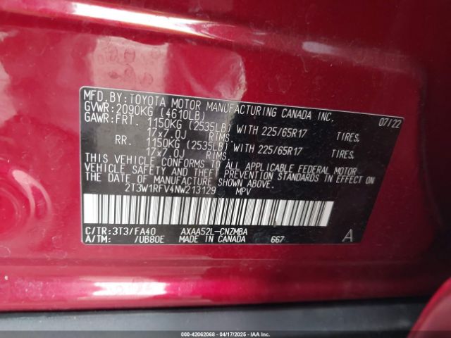 2T3W1RFV4NW213129 Toyota Rav4 Xle