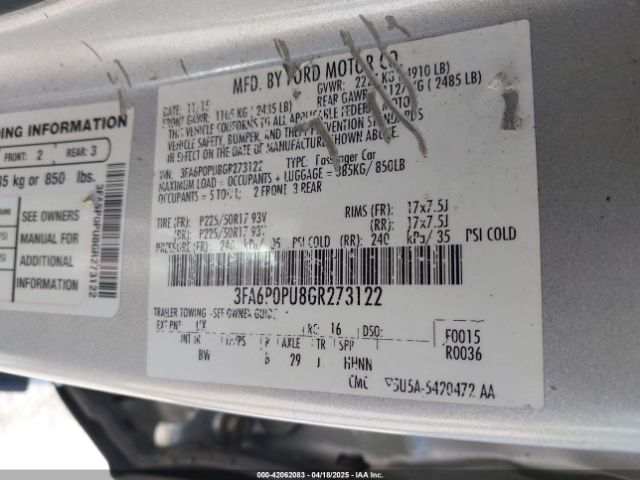 3FA6P0PU8GR273122 Ford Fusion Energi Se Luxury