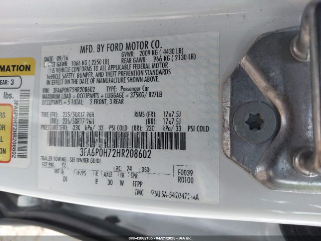 3FA6P0H72HR208602 Ford FUSION SE