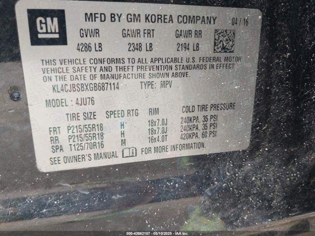 KL4CJBSBXGB687114 Buick Encore Convenience
