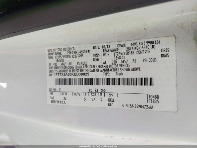 1FT7X2A60KED30025 Ford F-250 Xlt