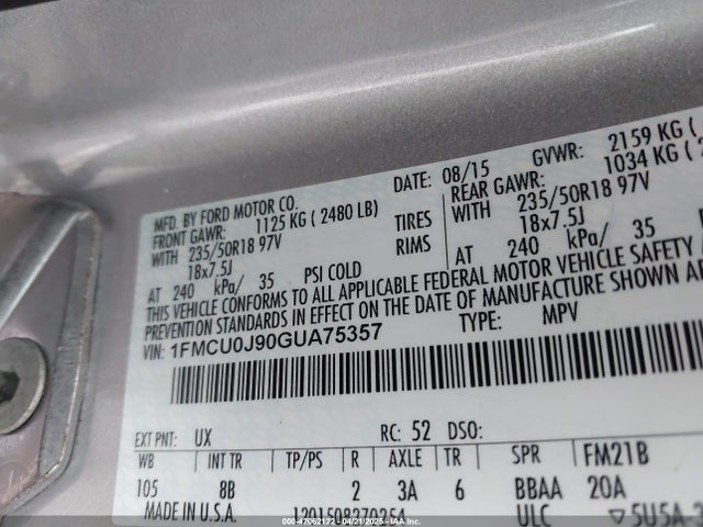 Ford Escape Titanium 2016 1FMCU0J90GUA75357 Image 9