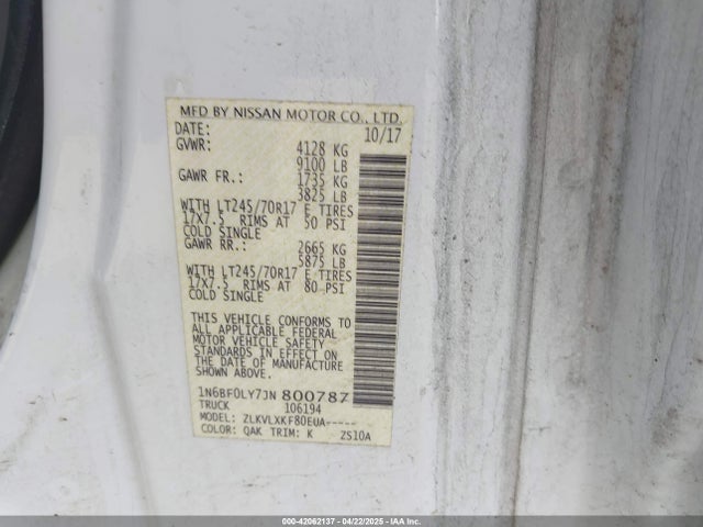 1N6BF0LY7JN800787 Nissan Nv Cargo Nv2500 Hd Sv V6