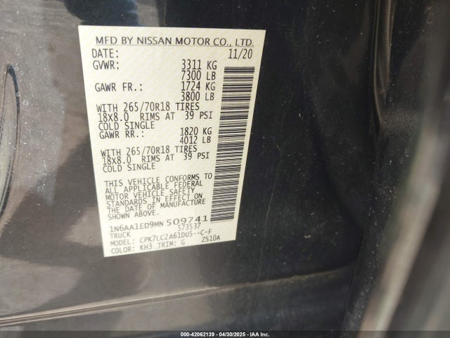 1N6AA1ED9MN509741 Nissan TITAN SV