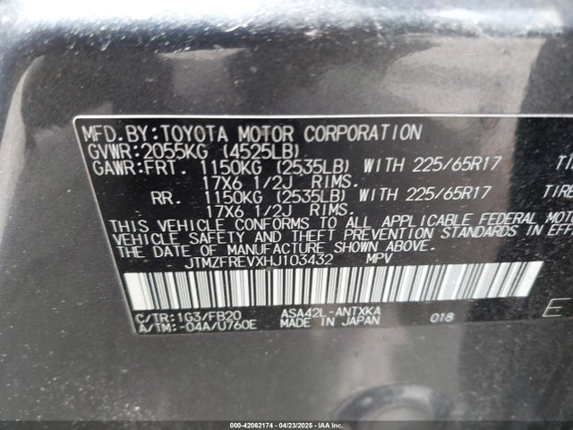 JTMZFREVXHJ103432 Toyota RAV4 LE