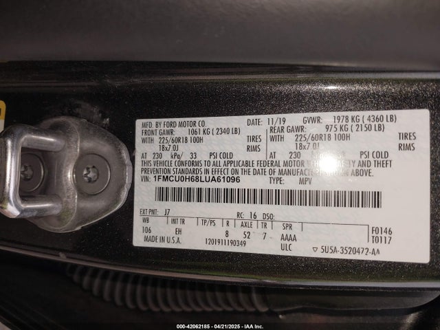 1FMCU0H68LUA61096 Ford ESCAPE SEL