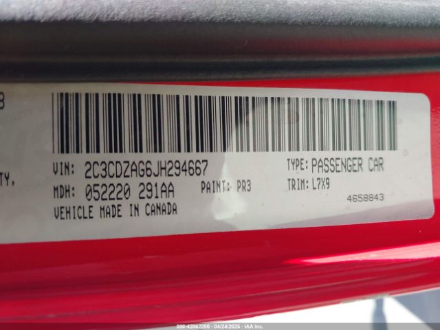2C3CDZAG6JH294667 Dodge Challenger Sxt