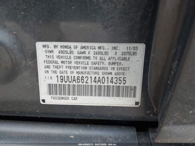 2004 ACURA TL 19UUA66214A014355 Photo 8