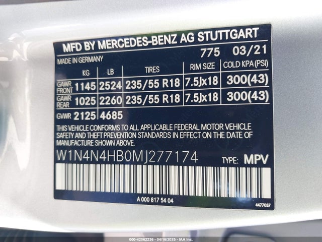 W1N4N4HB0MJ277174 Mercedes-Benz Gla 250 4matic