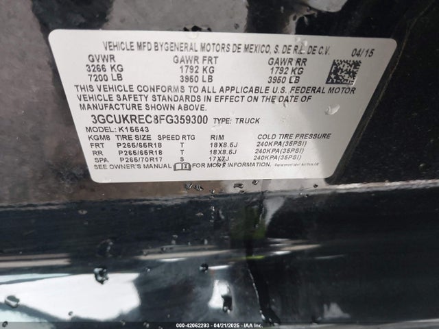 3GCUKREC8FG359300 Chevrolet Silverado 1500 1lt
