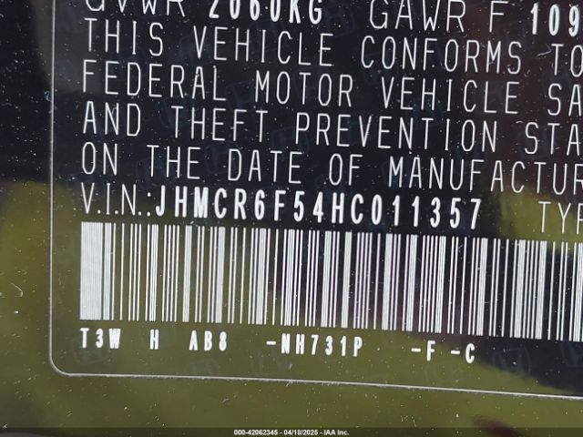 JHMCR6F54HC011357 Honda Accord Hybrid Ex-l