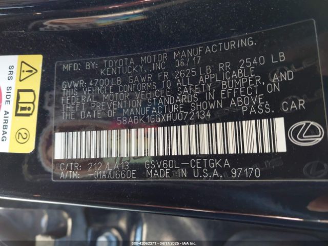 58ABK1GGXHU072134 Lexus ES 350