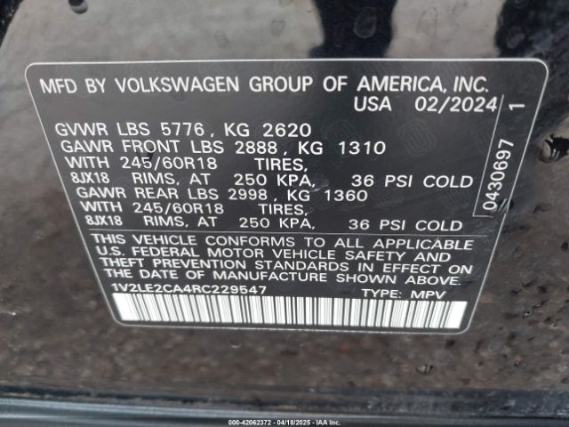1V2LE2CA4RC229547 Volkswagen tsi
