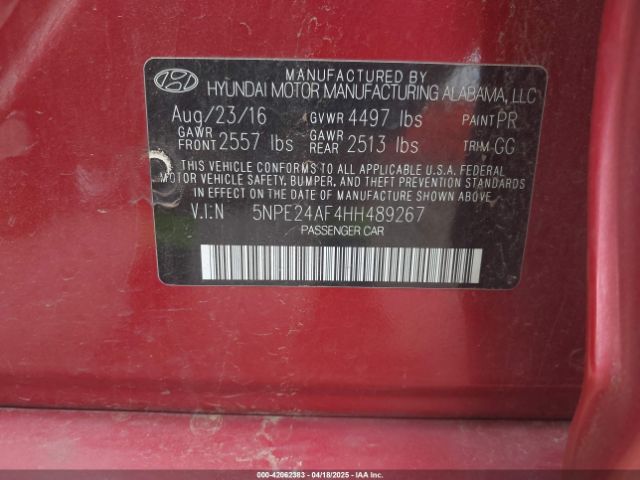 5NPE24AF4HH489267 Hyundai SONATA SE