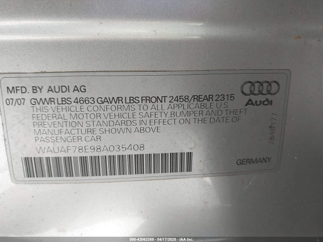 2008 AUDI A4 WAUAF78E98A035408 Photo 8